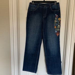 Talbots Stretch Sz 12 Blue Jean Floral Embroidery
